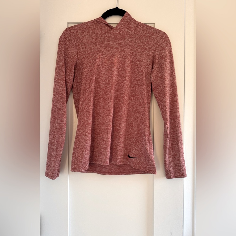 Nike Womens Dri Fit Hooded Running Pullover Top Heathered Marl Red Size XS EUC